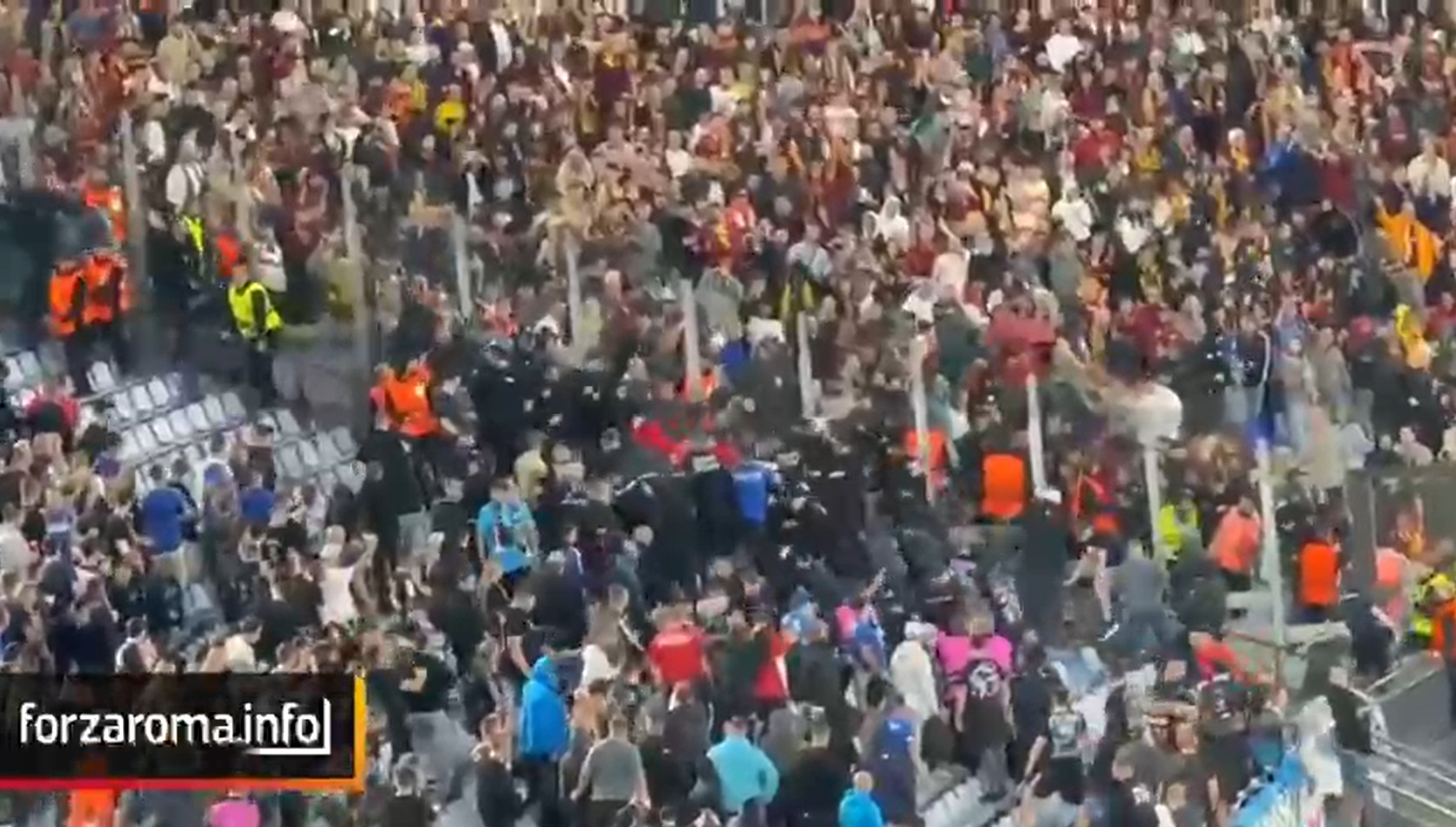Police intervene after clashes between Slovan Bratislava ultras and police at the Olimpico